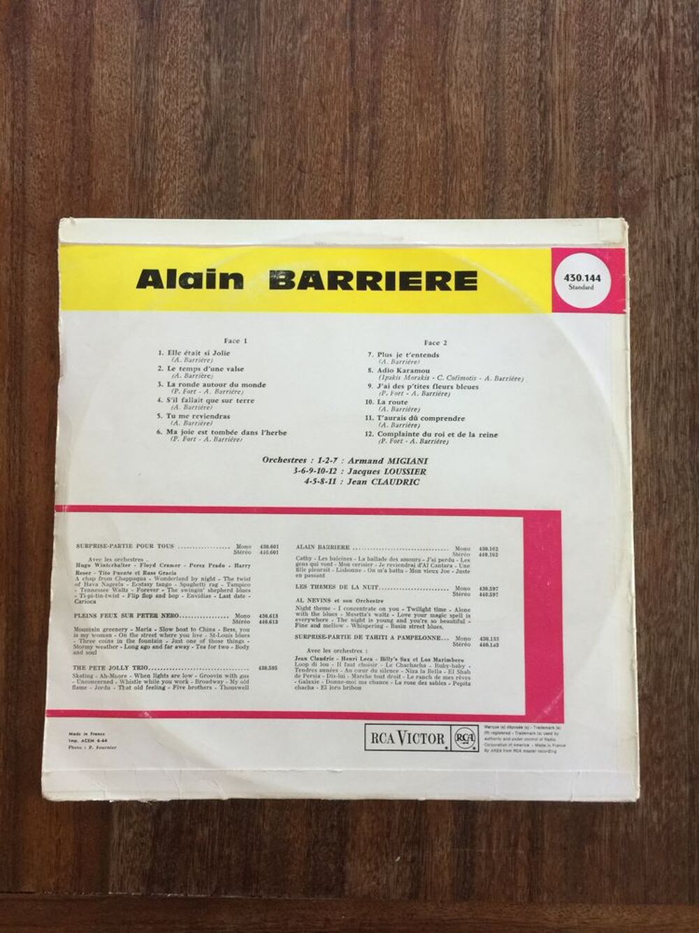 Vinyle 33 tours Alain Barri&egrave;re " Elle &eacute;tait si jol CD et vinyles