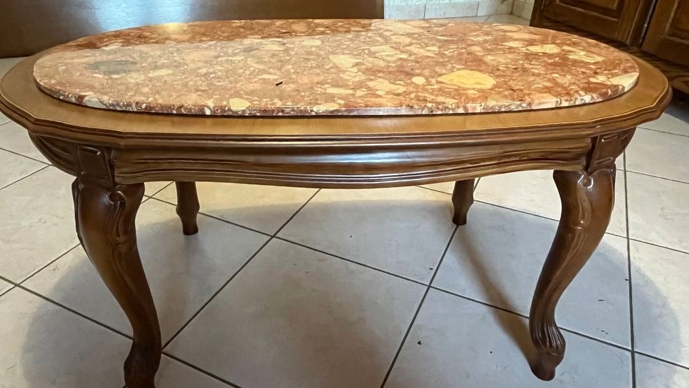 Table basse salon bois et marbre Meubles