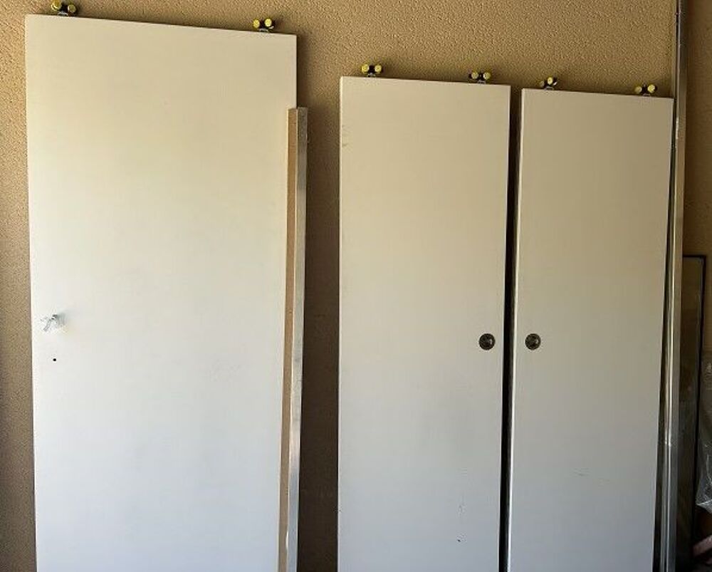 portes coulissantes double en bois L120x191 avec rail TBE Bricolage