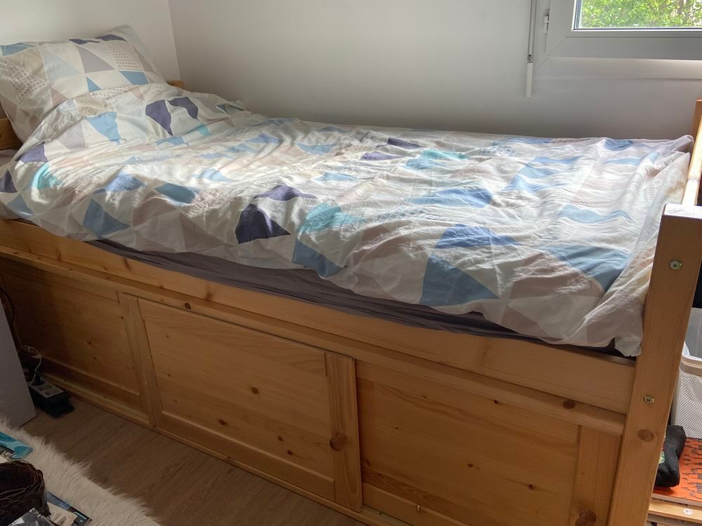  lit en bois 1 place avec rangements Meubles