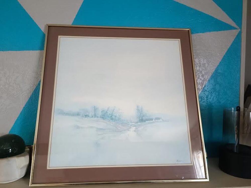 LITHOGRAPHIE MA CAMPAGNE SOUS LA NEIGE Décoration