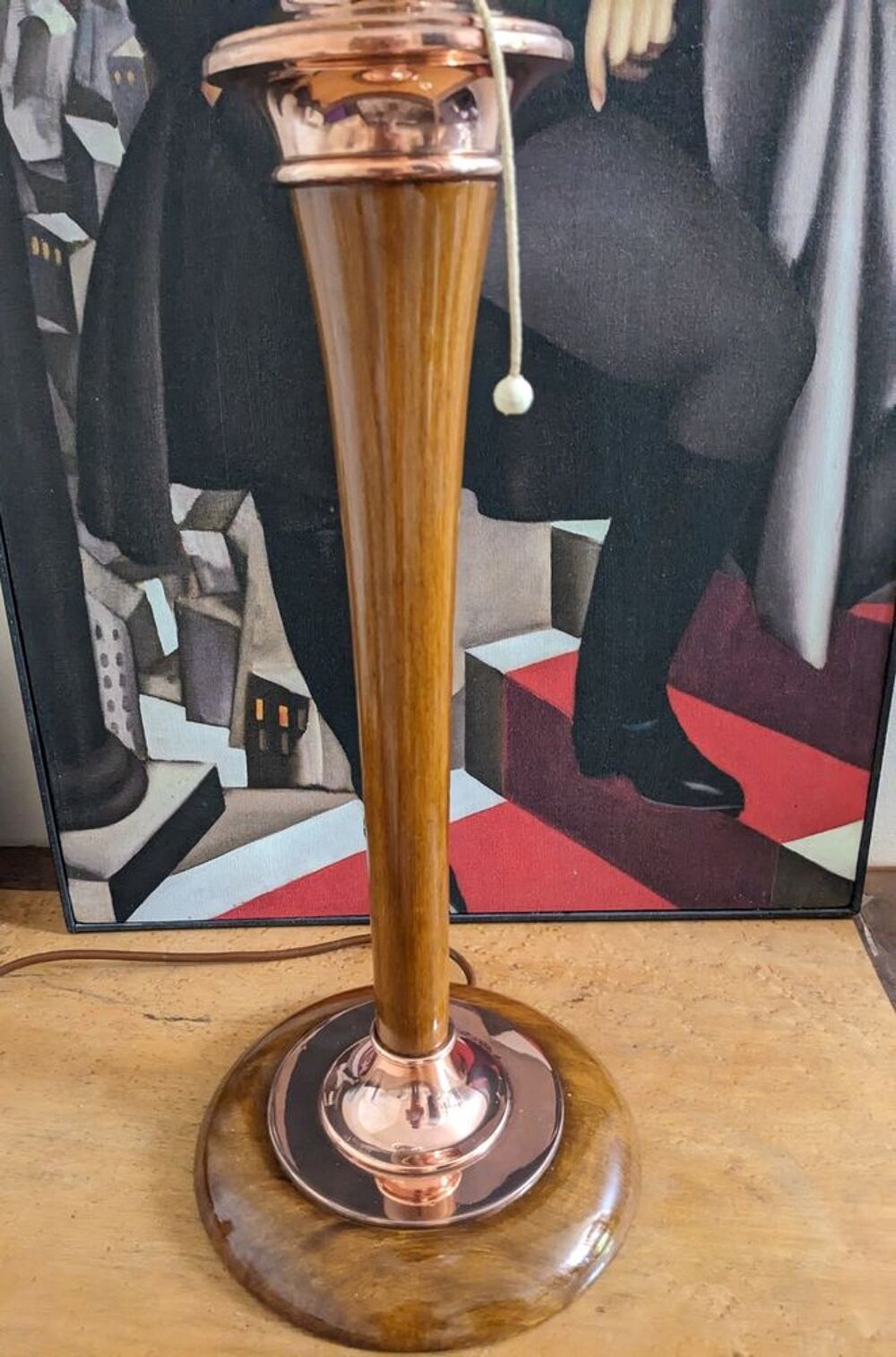 Belle grande lampe art d&eacute;co MAZDA 1930 couleur CUIVRE et NOY Décoration