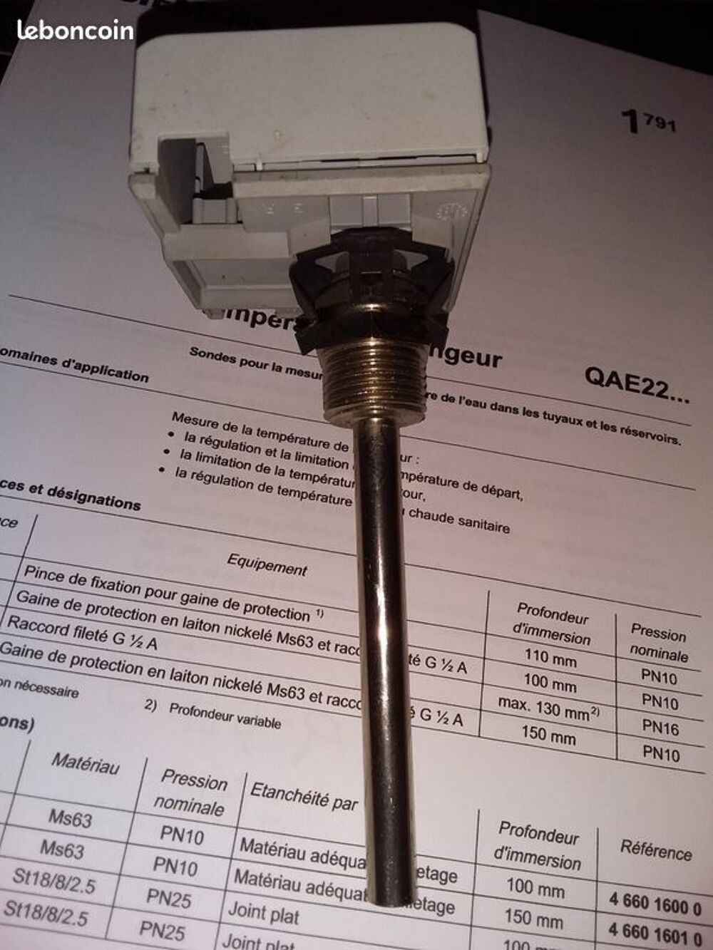 Sonde de temp&eacute;rature &agrave; plongeur QAE22A SIEMENS Bricolage