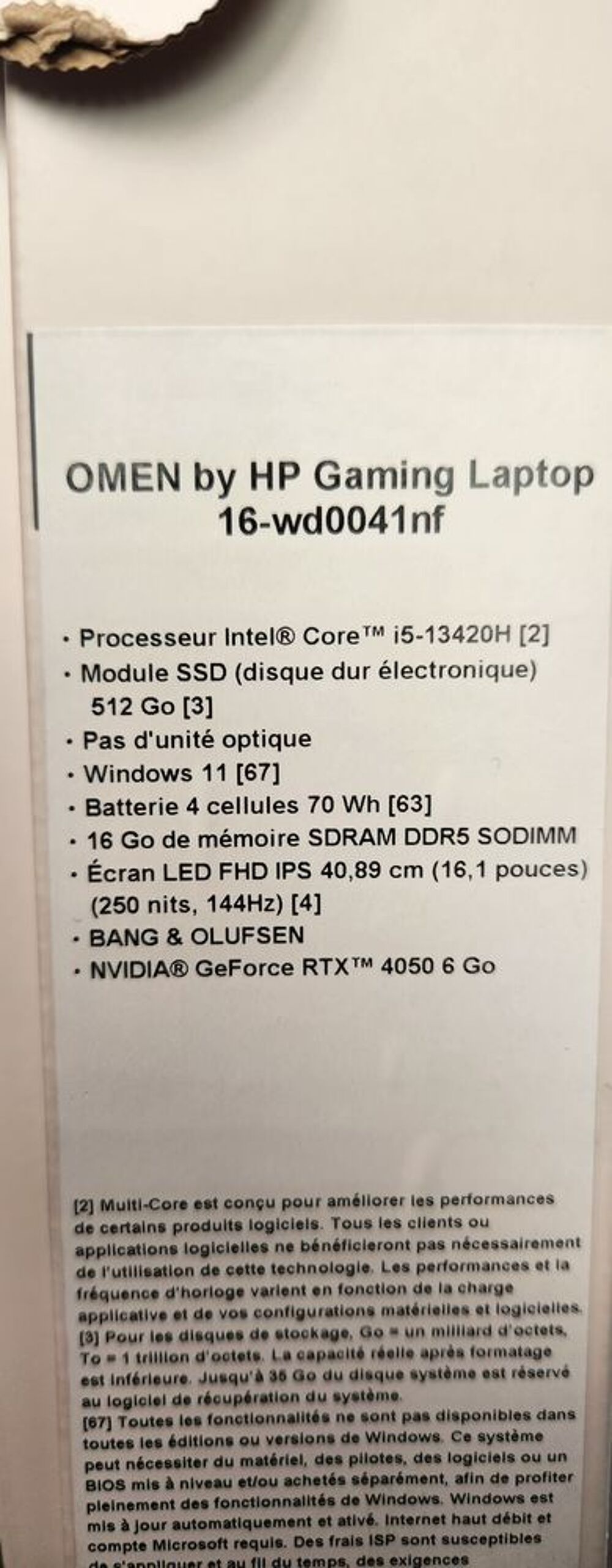 PC Portable Gamer HP OMEN 16 - RTX 4050 - i5 13&egrave; g&eacute;n - 16Go Matériel informatique