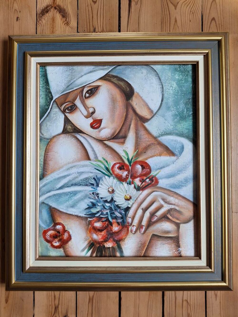 Huile sur toile sign&eacute;e et encadr&eacute;e d'apr&egrave;s Lempicka Art D&eacute;co Décoration