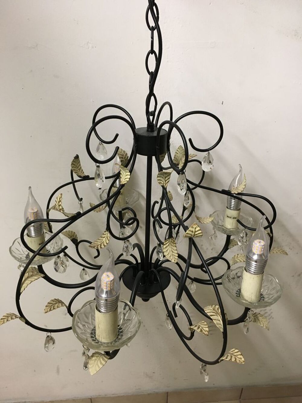Lustre pampilles 5 ampoules " bougie LED " Décoration