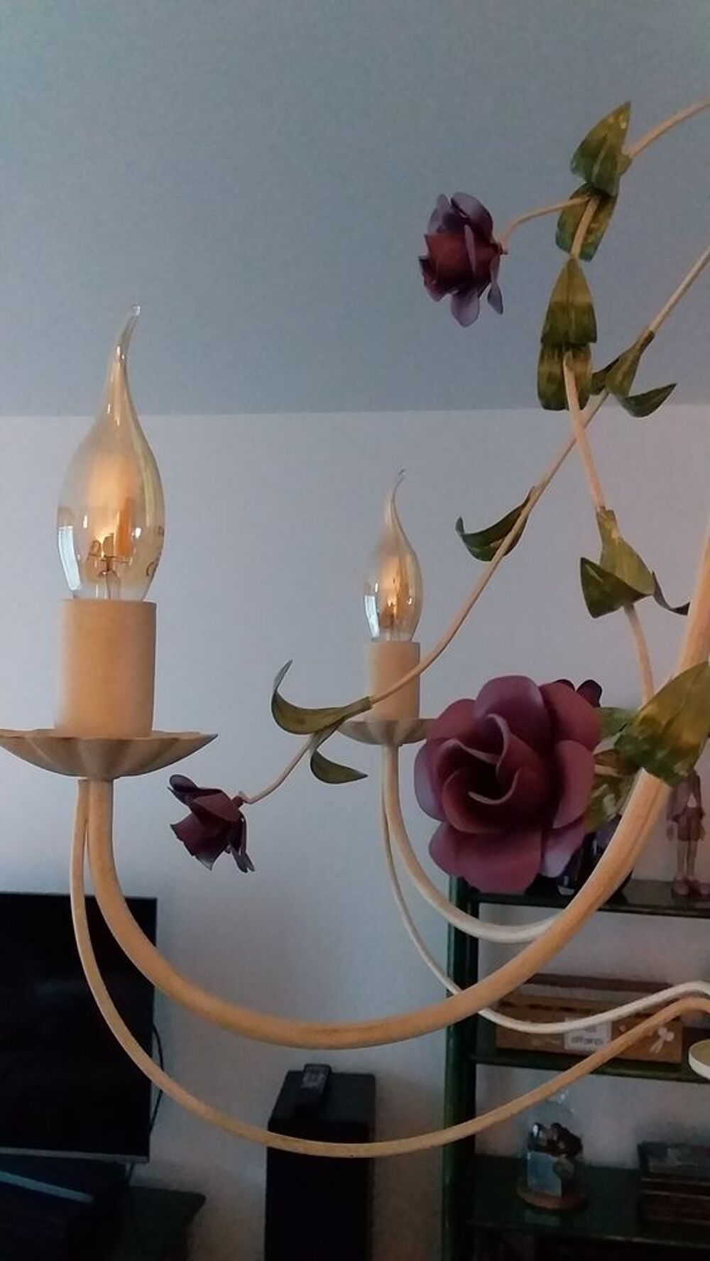 Lustre M&eacute;tal Fleurs Vintage Ivoire Décoration