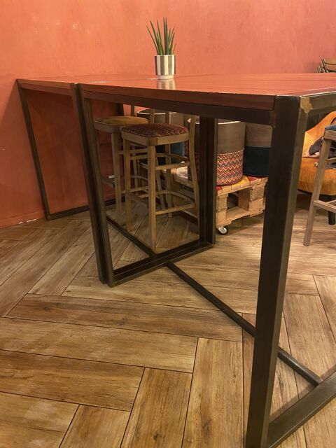 Table haute en bois massif et acier 0 Vert (78)