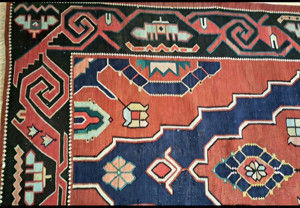 Tapis Kilim antique fait main en laine Décoration