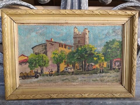 Tableau Peinture Naïve Village Roulottes Signé Marcel Legeay 0 Loches (37)