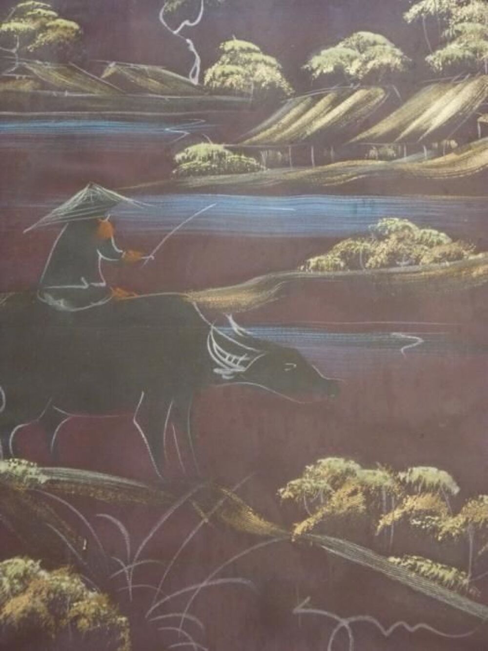 Tableau 52 x 34.3 cm avec peinture sur soie vietnamienne Décoration