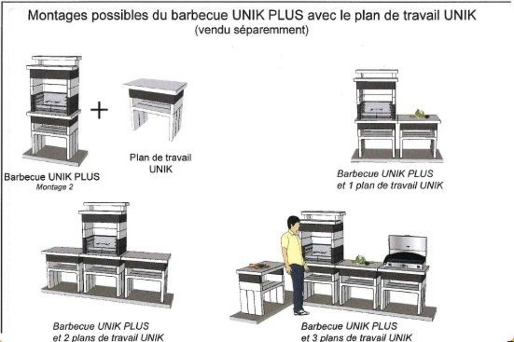 BARBECUE A BATIR - 2 Mod&egrave;les de foyer en Brique ou Grilloir Inox - PLAN TRAVAIL Modulable possible - PROMO 1 plan de travail OFFERT Bricolage