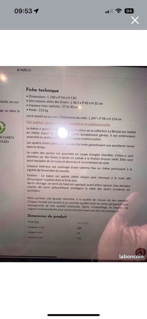 BAHUT HELLIN en chne Massif 300 Grigny (91)