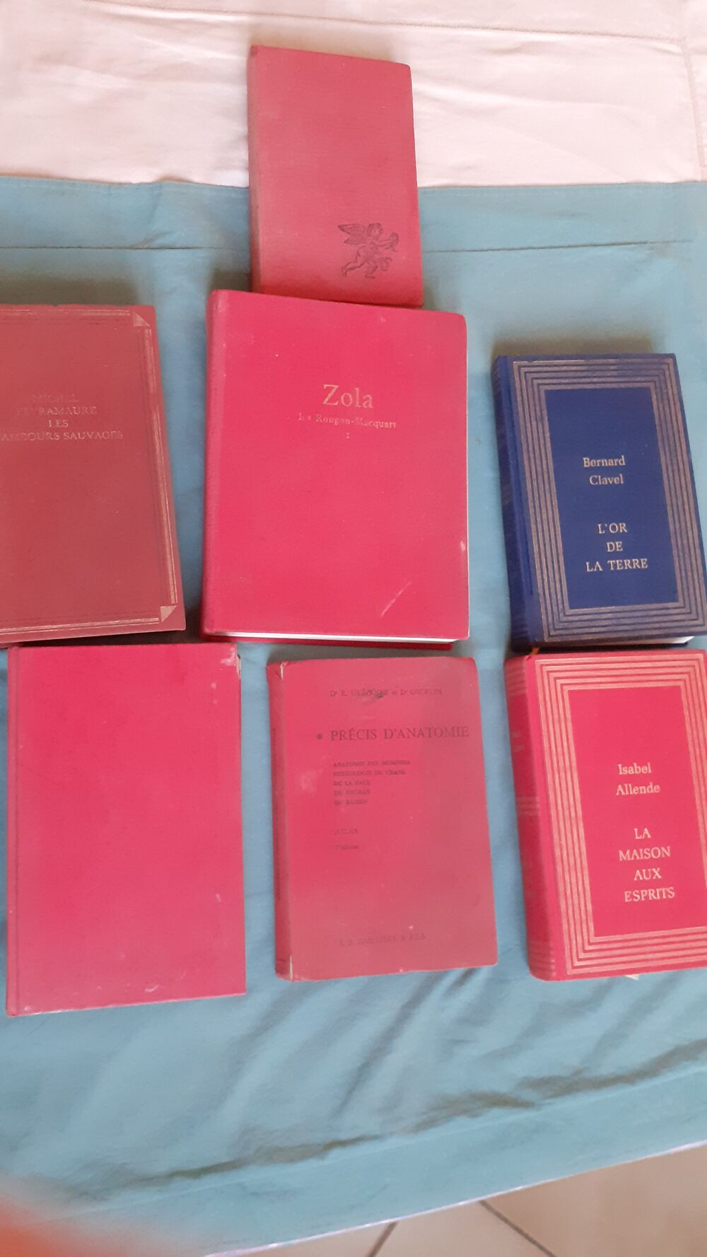 Lot de 7 livres reli&eacute;s tiss&eacute;s anciens Livres et BD
