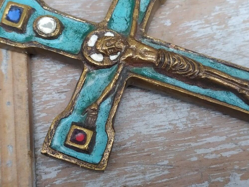 Crucifix Style M&eacute;di&eacute;val Bronze &Eacute;mail Dominique Piechaud 1950 