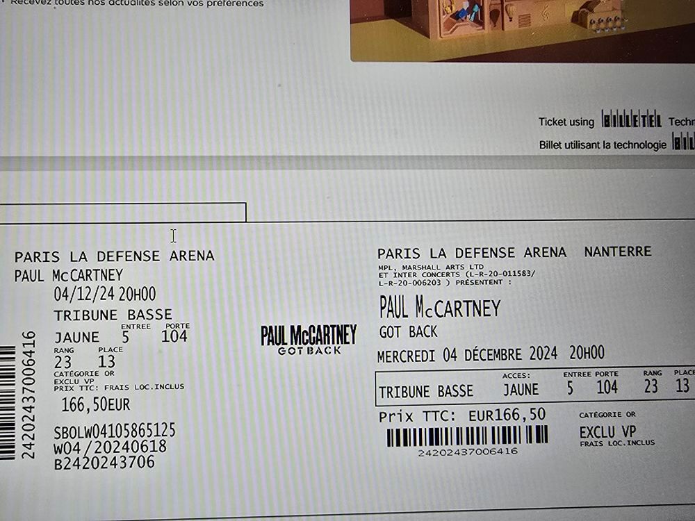  Paul Mc Cartney en concert le 4 d&eacute;cembre 20h Billetterie