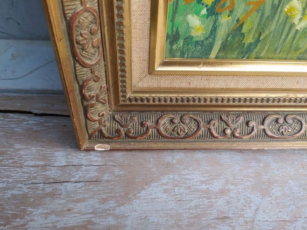 Tableau Peinture Sc&egrave;ne Paysanne Labour Attelage de Boeufs Décoration
