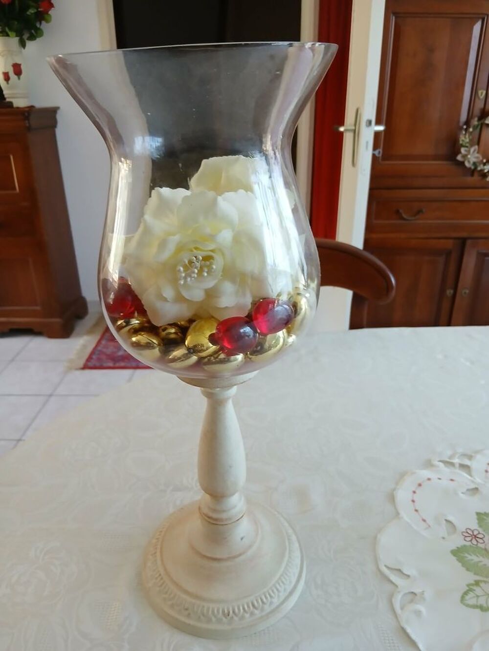  Grand vase photophore ancien forme tulipe verre N&deg; 1451 Décoration