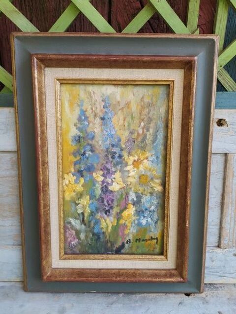 Tableau Fleurs Estivales Delphinium Signé 120 Loches (37)