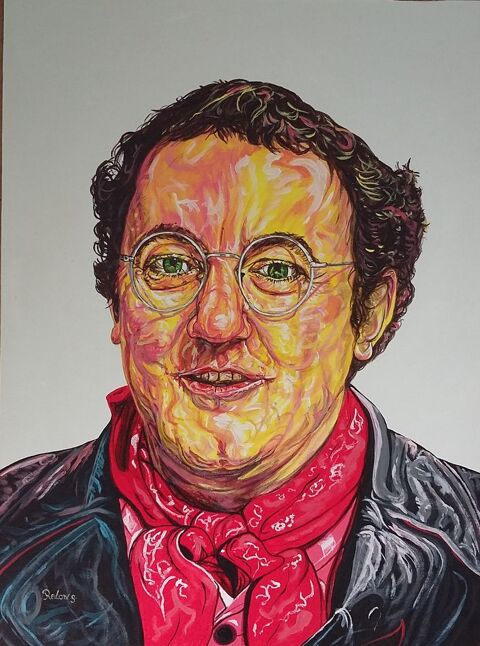 Tableau : Peinture : portrait de COLUCHE 300 Verneuil-sur-Vienne (87)