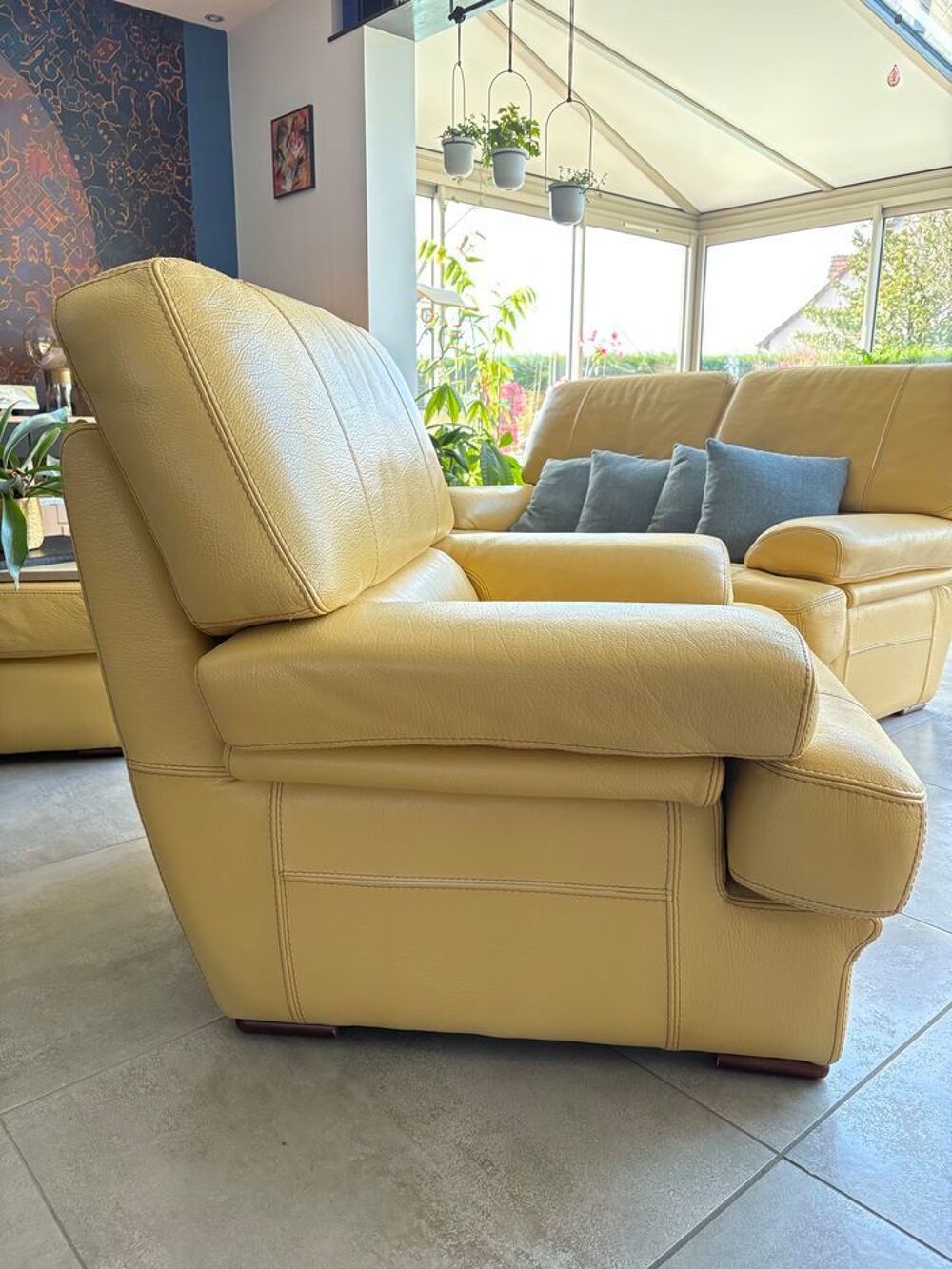 Ensemble canap&eacute;, fauteuil, bouffe, 4 places, cuir buffle Meubles