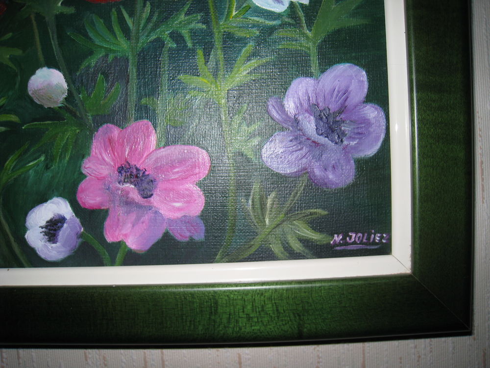 Tableau an&eacute;mones sign&eacute;, encadr&eacute; 37X37 Décoration
