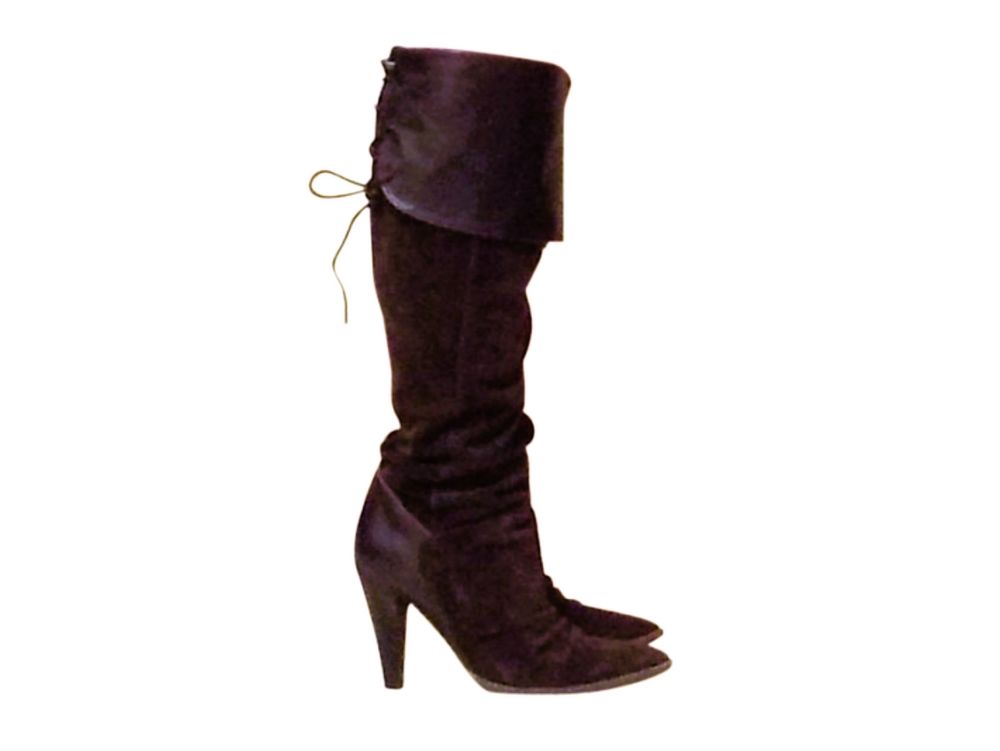 Bottes &agrave; Talons en Cuir et Daim Marron- 39- San Marina Chaussures