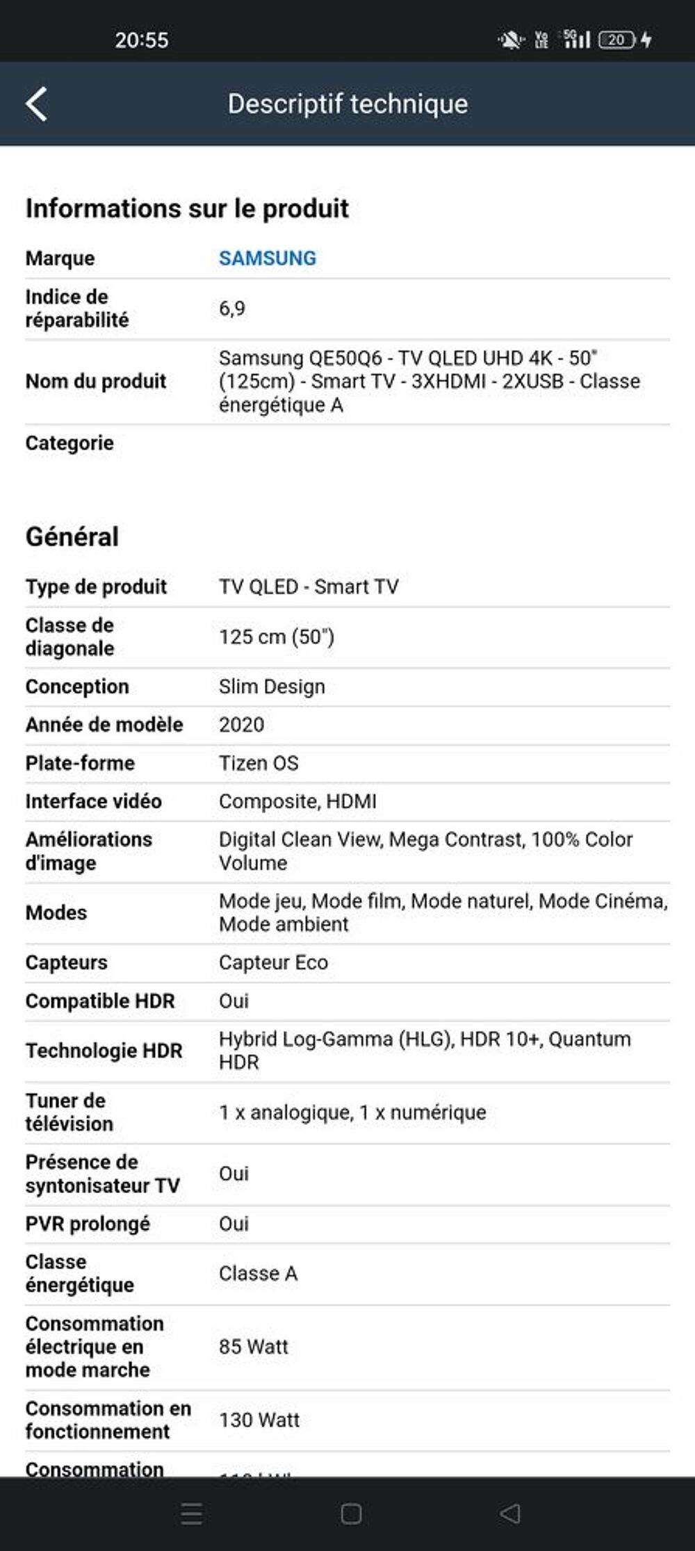 T&eacute;l&eacute;vision Samsung QLED UHD 4K - 50'' (125cm) excellent etat Photos/Video/TV