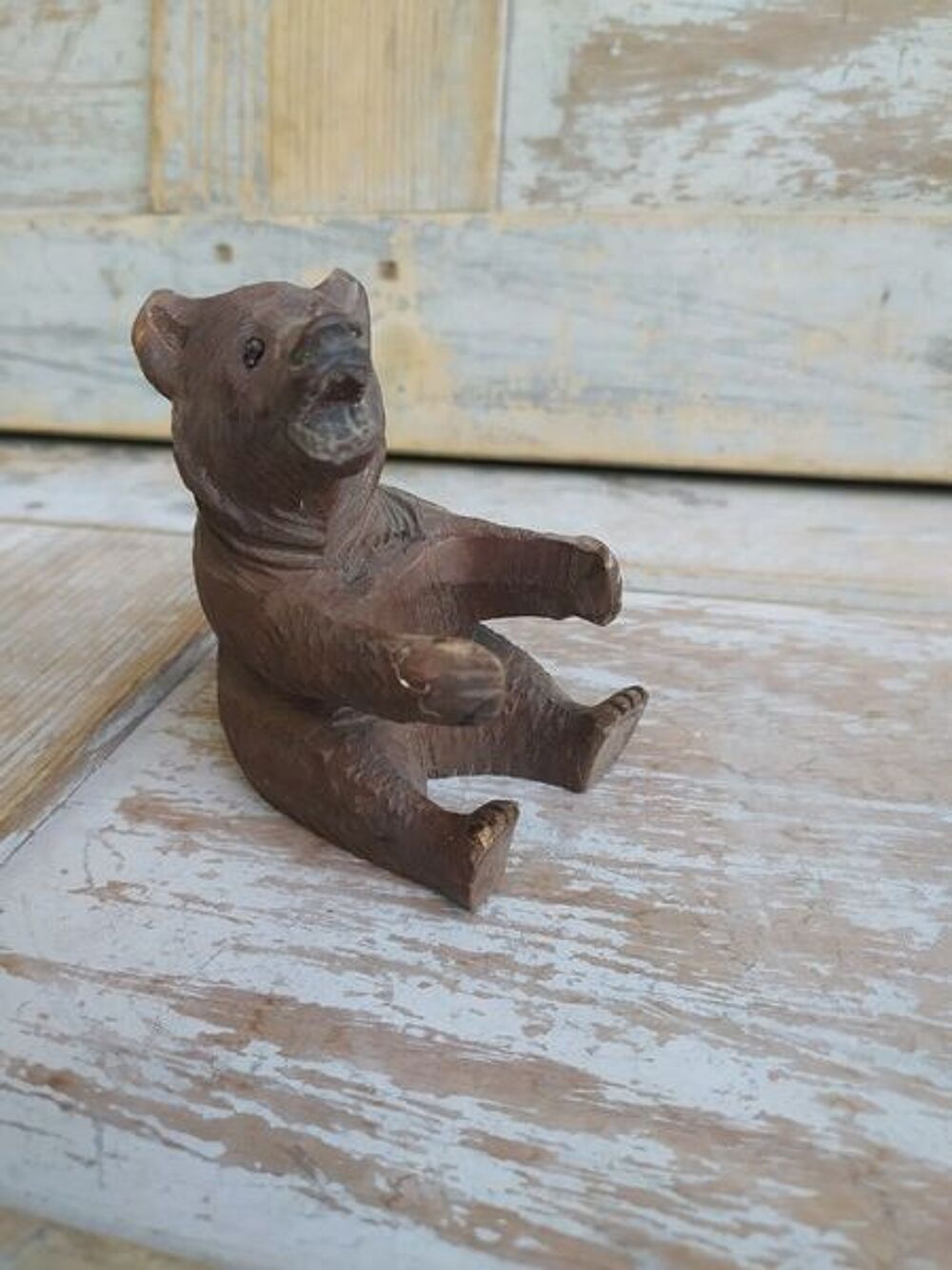 Ancien Ours Bois Sculpt&eacute; For&ecirc;t Noire Art Populaire 
Décoration