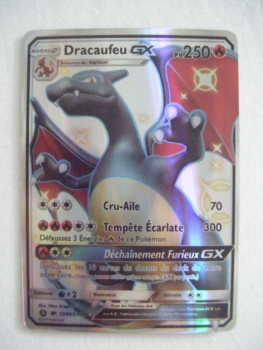 R&eacute;plique carte pok&eacute;mon Dracaufeu GX Shiny NEUVE 