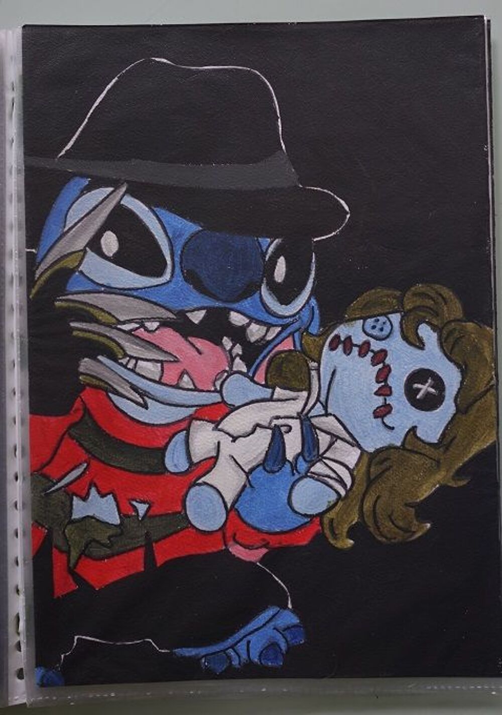 stitch en freddy krueger- sur papier aquarelle format A4 - 3 Décoration