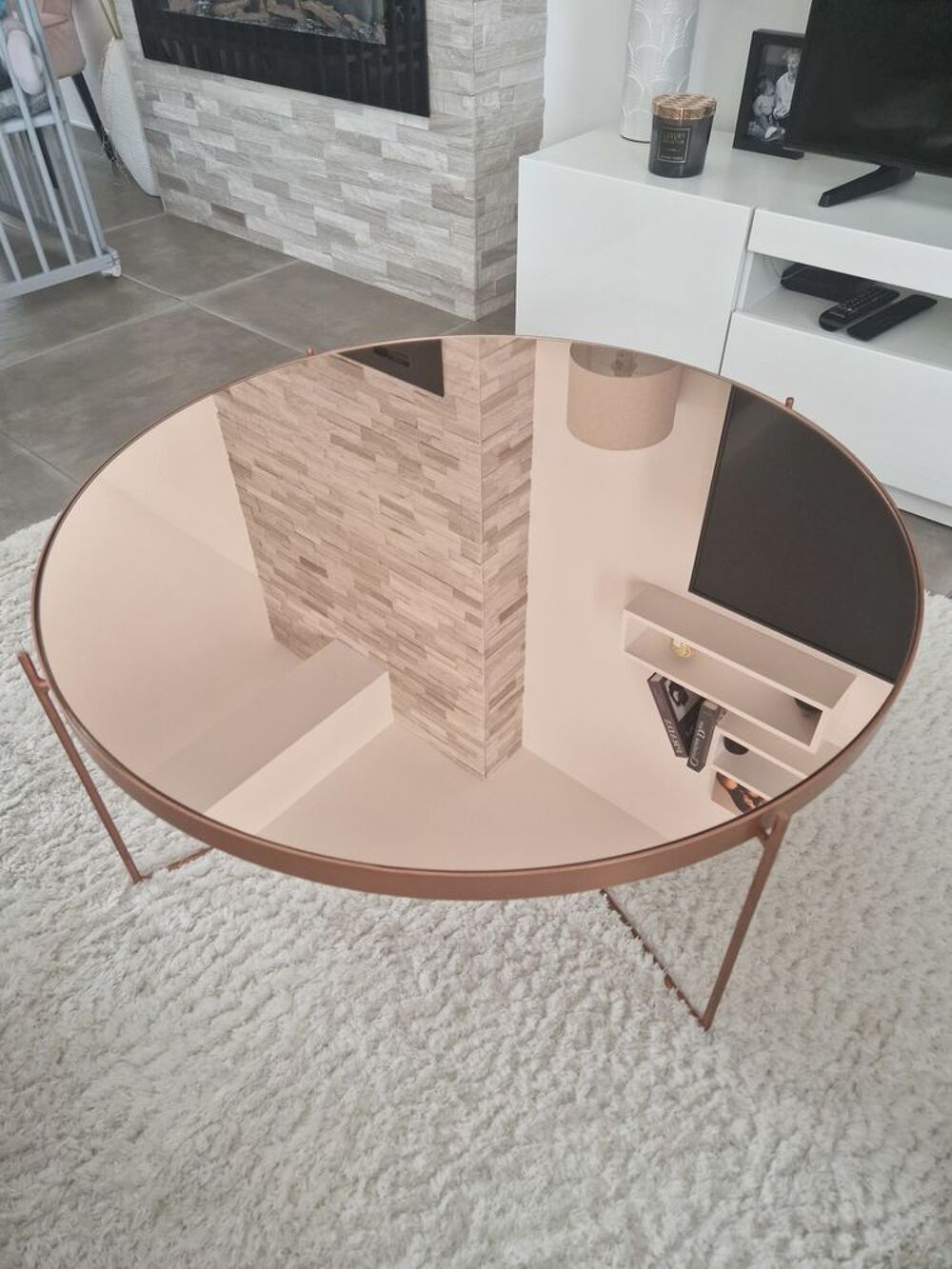 Table basse ronde rose gold miroir Meubles