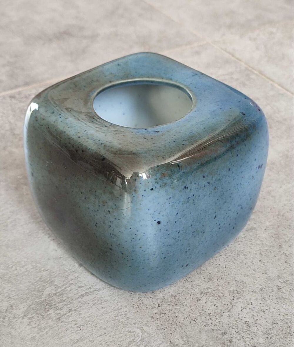 Bougeoir cube porcelaine Virebent Vintage ann&eacute;es 60 