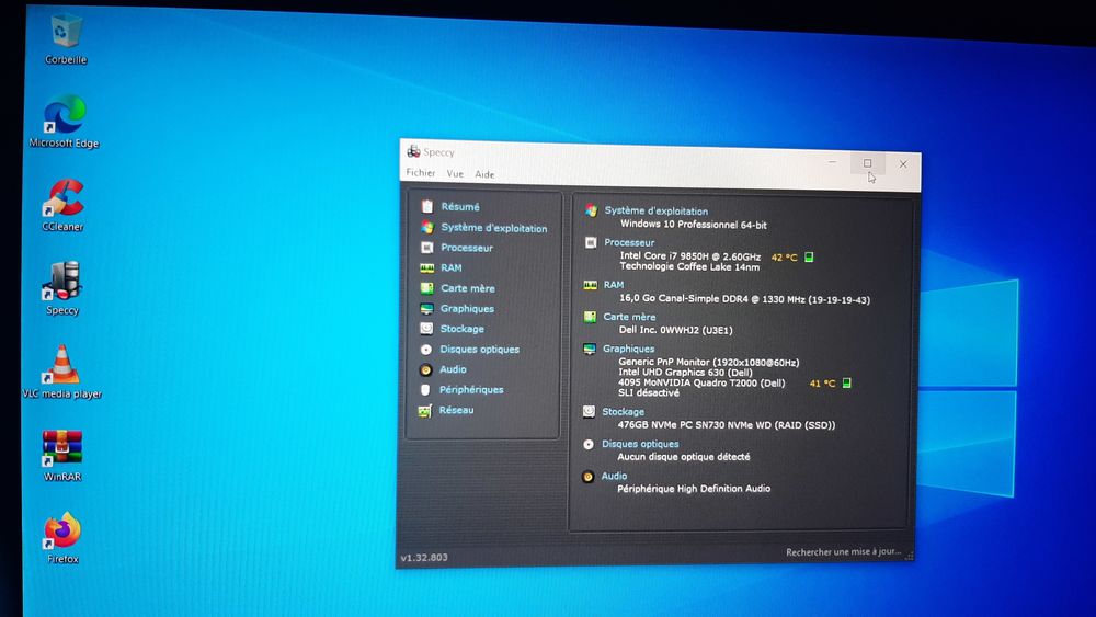 DELL PRECISION 5540 I7 9&eacute;me G&eacute;n&eacute;ration, SSD 512GO RAM 16GO C Matériel informatique