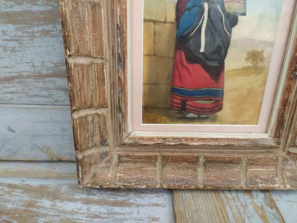 Tableau Aquarelle Costume Traditionnel Italien Italie XIX&egrave;me 