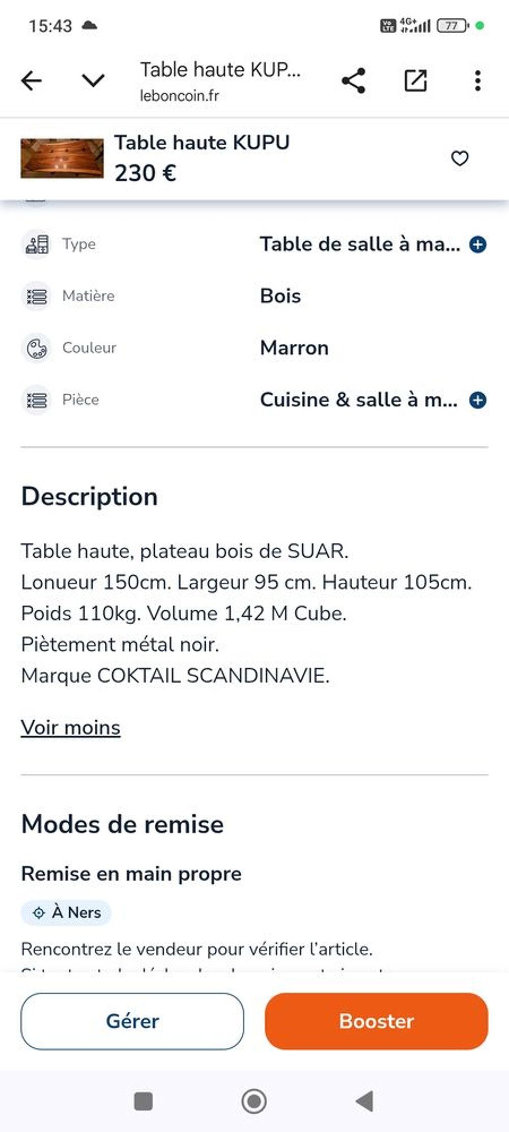 Table haute KUPU COKTAIL scandinave Meubles