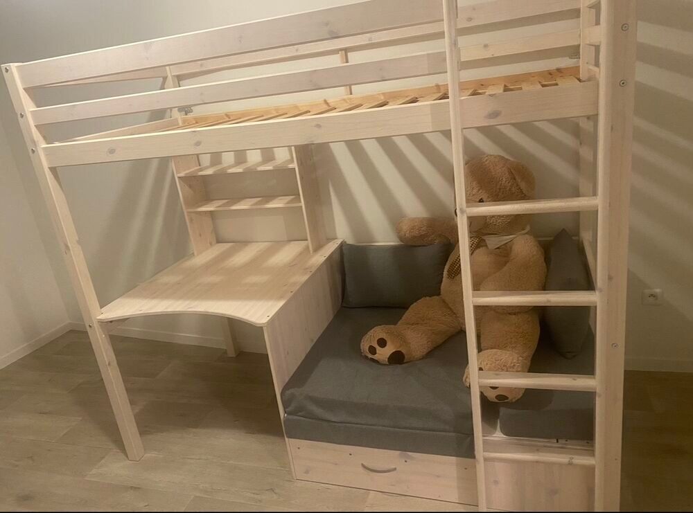 Lit mezzanine 90x200 + canap&eacute;-lit + bureau + rangements Mobilier enfants