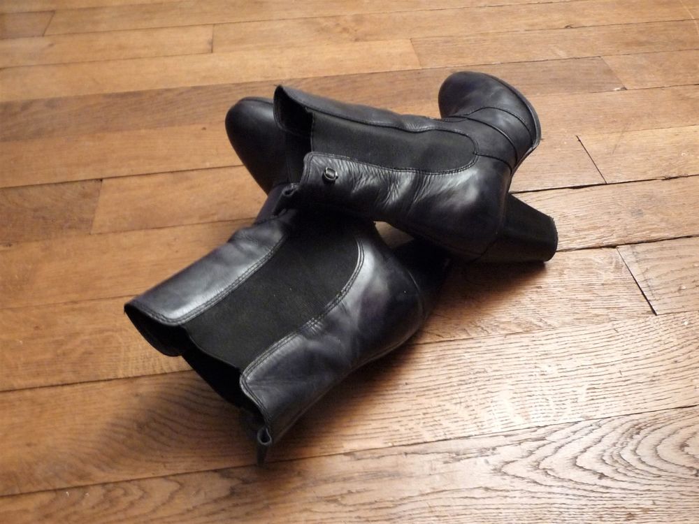 Bottines/ Boots &agrave; Talon Cuir Noir- Pointure 37-Golden Rose Chaussures