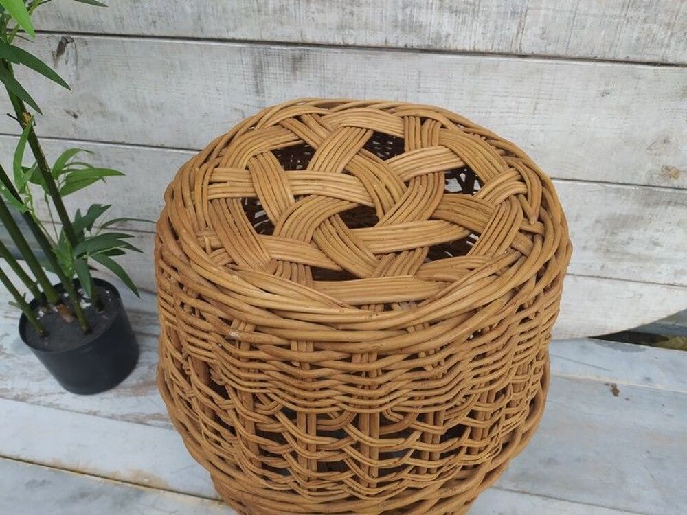 Ancien Si&egrave;ge Pouf Tress&eacute; Osier Vintage Meubles