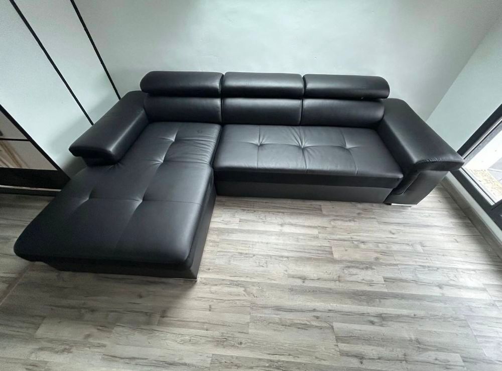 Canap&eacute; d'angle convertible noir €" Couchage + coffre €" Tr&egrave;s bon &eacute;tat Meubles