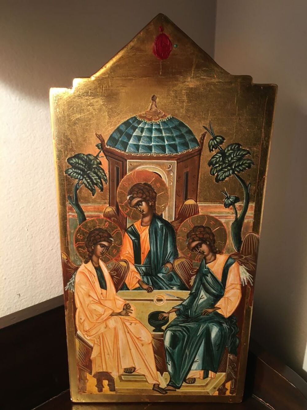 Tableau ic&ocirc;ne en bois peinte &agrave; la main. Décoration