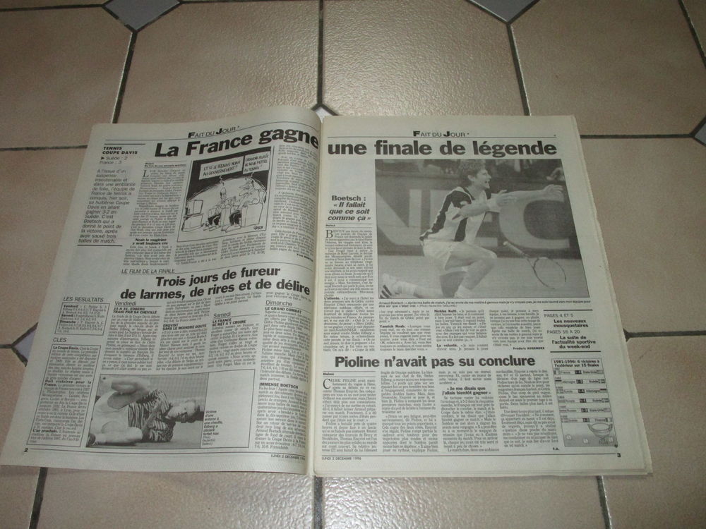  JOURNAL 1996"FRANCE GAGNE COUPE DAVIS" NOAH-FORGET-PIOLINE 