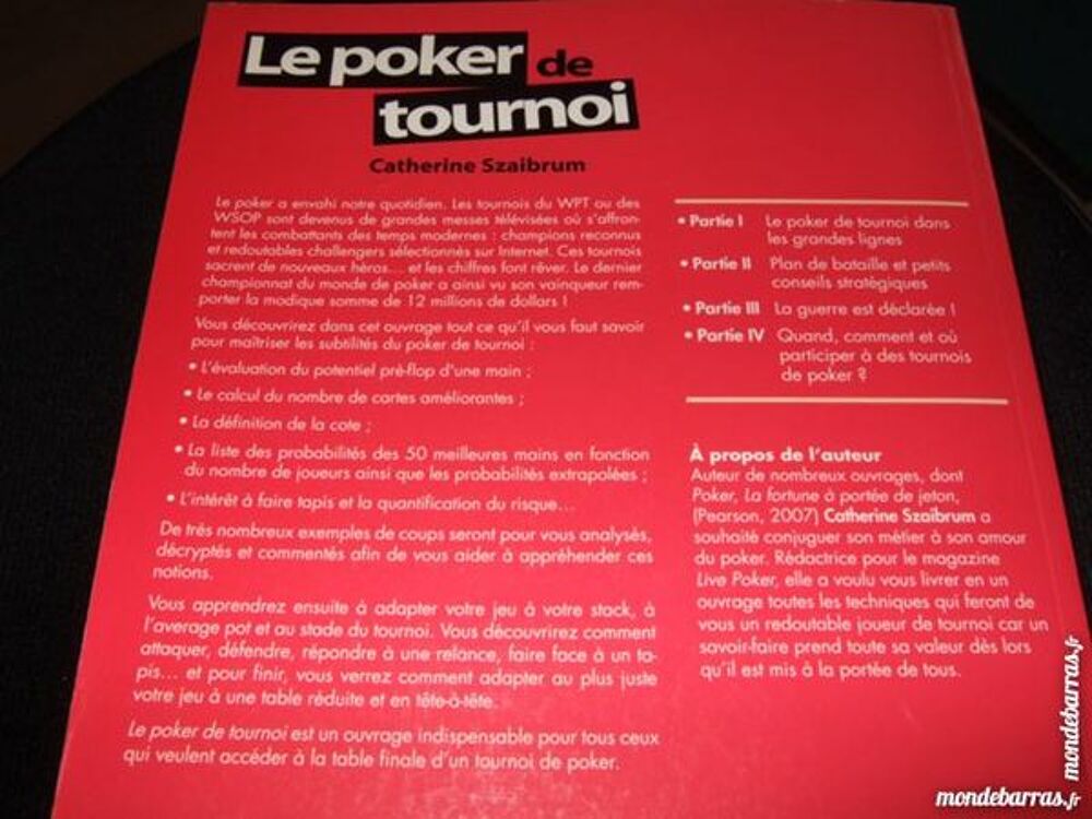 Le poker de tournoi de Catherine SZAIBRUM Livres et BD