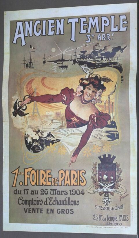 Affiche 1re Foire de Paris 1904. Ancien Temple Paris 3me 50 Issy-les-Moulineaux (92)