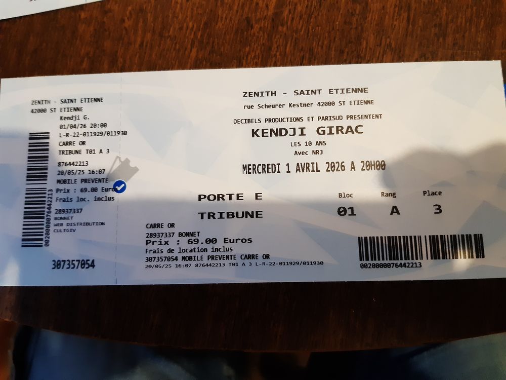 Kendji Girac,1 avril au Z&eacute;nith de Saint-&Eacute;tienne. 2 places Billetterie