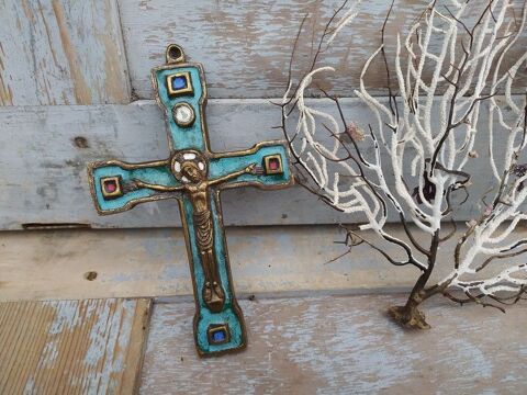 Crucifix Style Médiéval Bronze Émail Dominique Piechaud 1950 60 Loches (37)