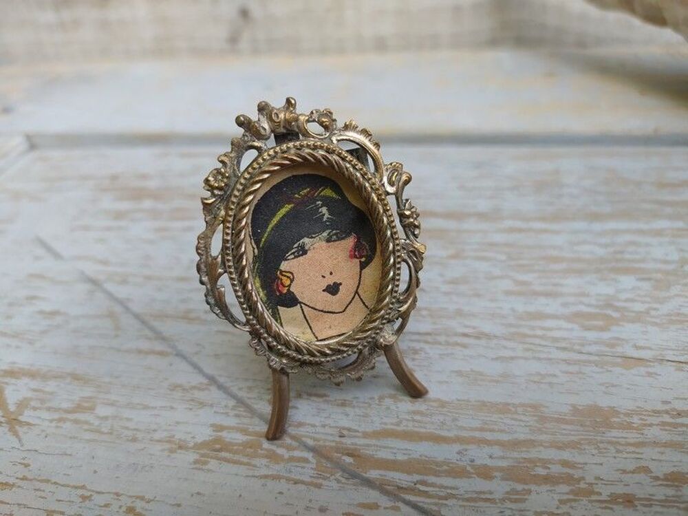 Joli Petit Cadre Porte Photo Miniature Bronze Argent&eacute; Décoration
