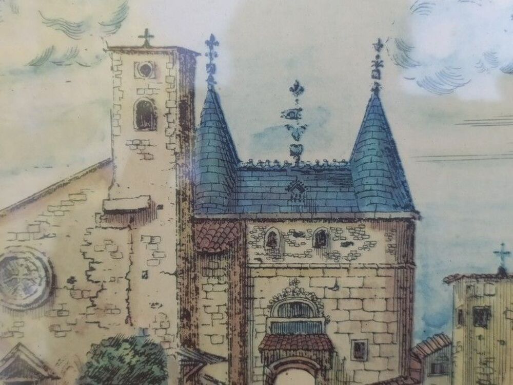 Gravure Vue d'Optique Ch&acirc;teau &agrave; Situer Environs de Marseille 