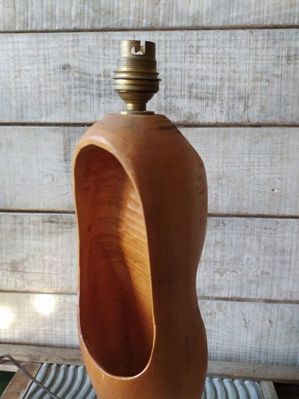 Lampe Sabot Sculpt&eacute; Bois Travail de Sabotier Art Populaire Décoration