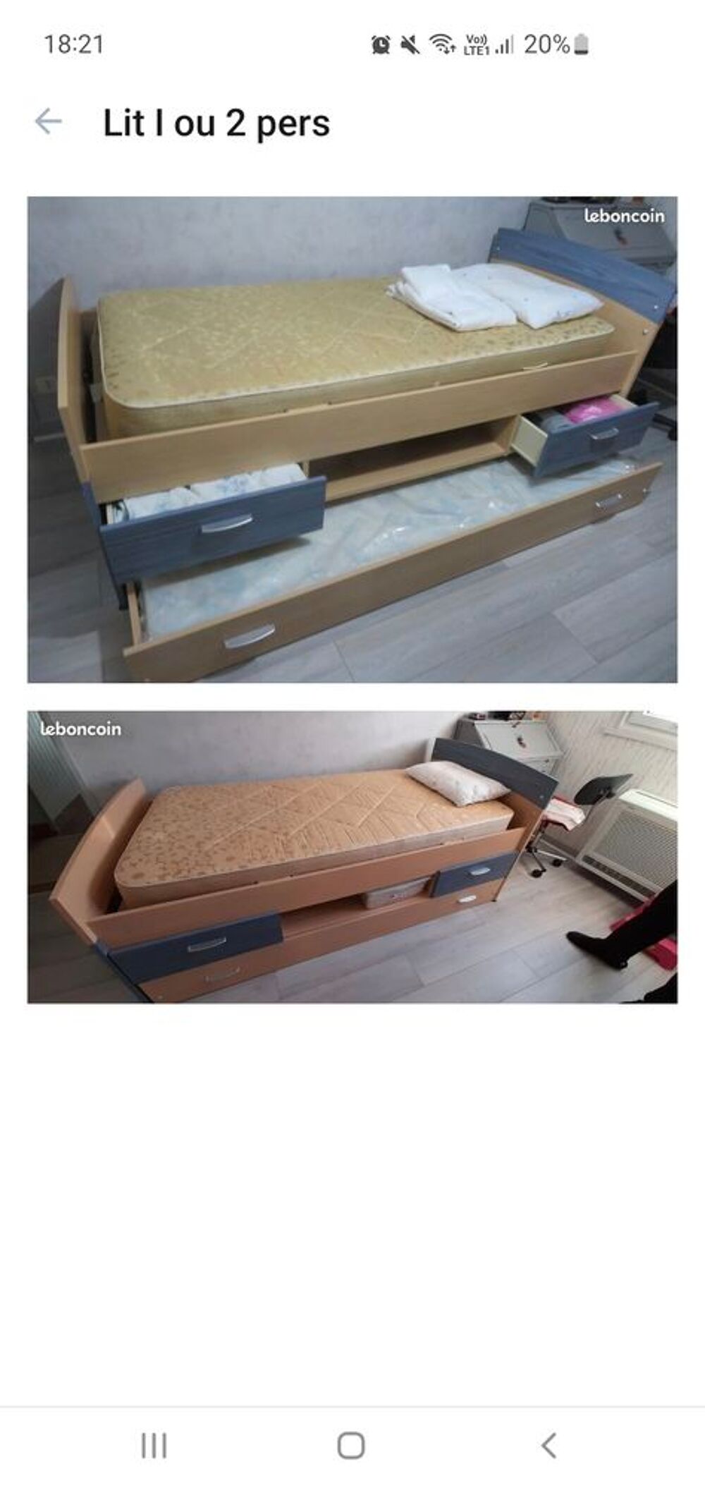 Lit 90 +lit tiroir &eacute;tat neuf avec matelas Meubles